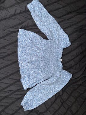 Janie and Jack Light Blue Floral Smocked Square Neckline Top